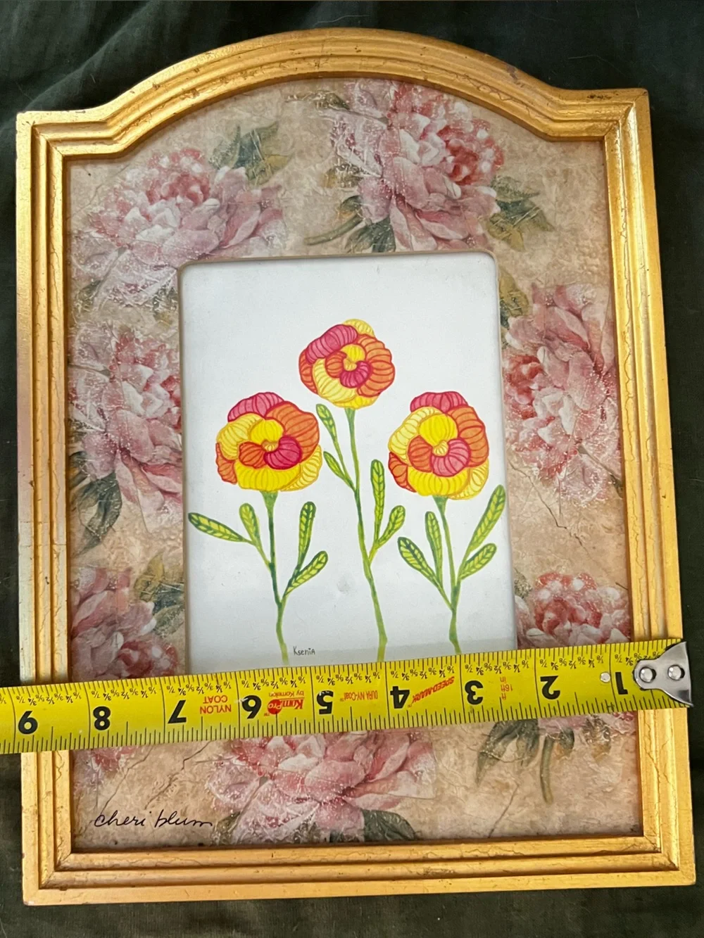 Vintage Gold Floral Picture Frame with Pink Rose print